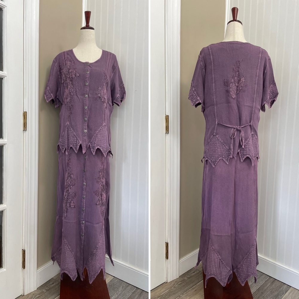 VINTAGE Boho Witchy Whimsigoth Sleeveless Button Down Dress Top Set Size M NWOT